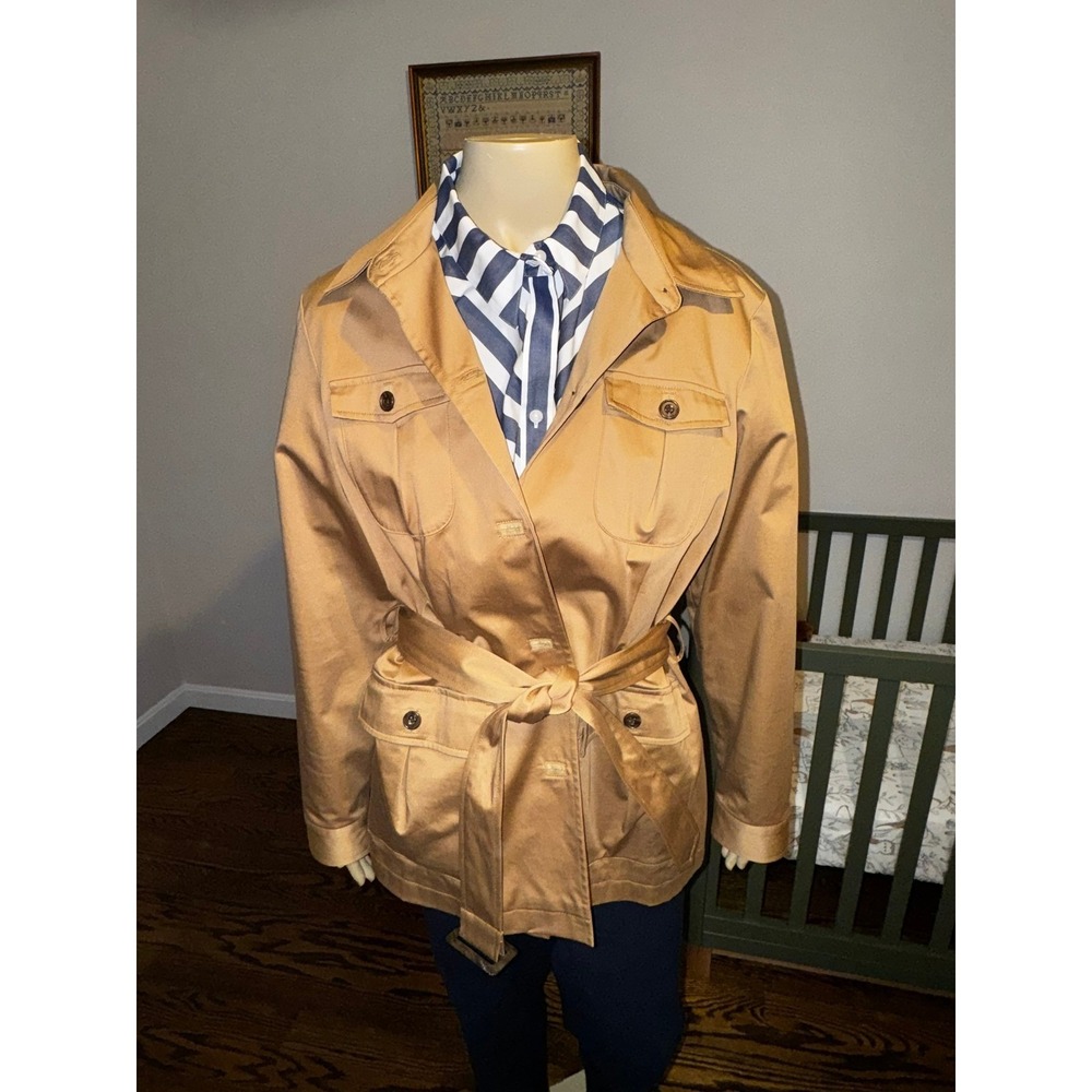 Eddie Bauer Womens Tan Khaki Belted Safari Field Utility Jacket Pocketed Coat